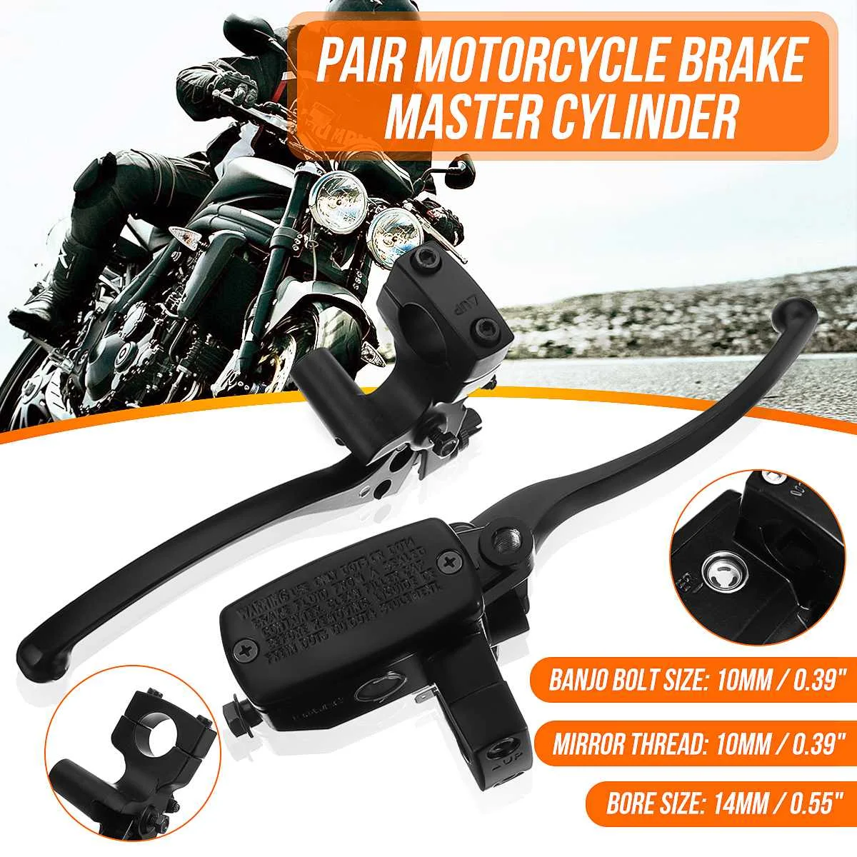 2X 1Inch 25MM Motorcycle Handlebar Hydraulic Brake Clutch Lever Master Cylinder 8MM Steel Bleed