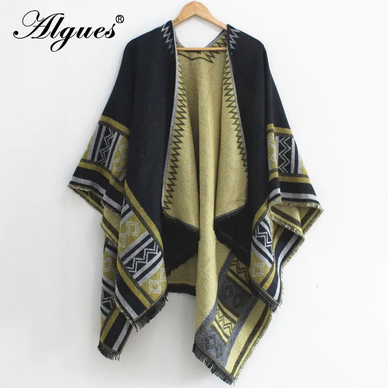 

Vintage Geometric Pattern Autumn Winter Female Scarfs Poncho Streetwear Bohemian Style Women Pashmina Gifts for Women Traveling