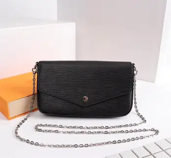 

100% genuine leather women shoulder bag chain bag shoulder classic brand fashion bag three piece Wallet high quality Fashion