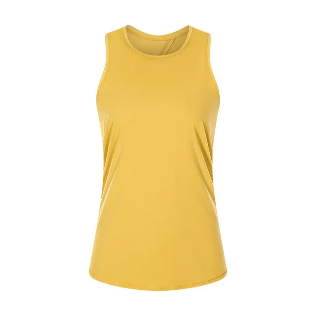 Solid Color Fitness Women Tank Top Back Strap Yoga Shirt Vest Loose-fitting Blouse Gym Clothe Breathable Quick-drying Sportswear Bright Yellow