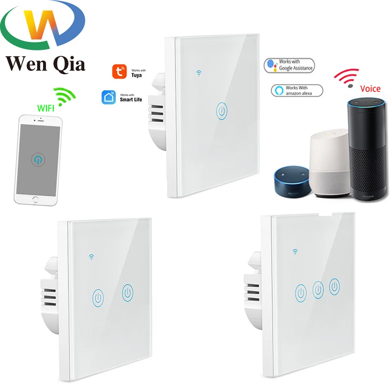 

EU Wifi Smart Light Switch Touch Panel Voice Glass Screen 1/2/3-Gang Control Wireless Wall work with Alexa Echo Google Home