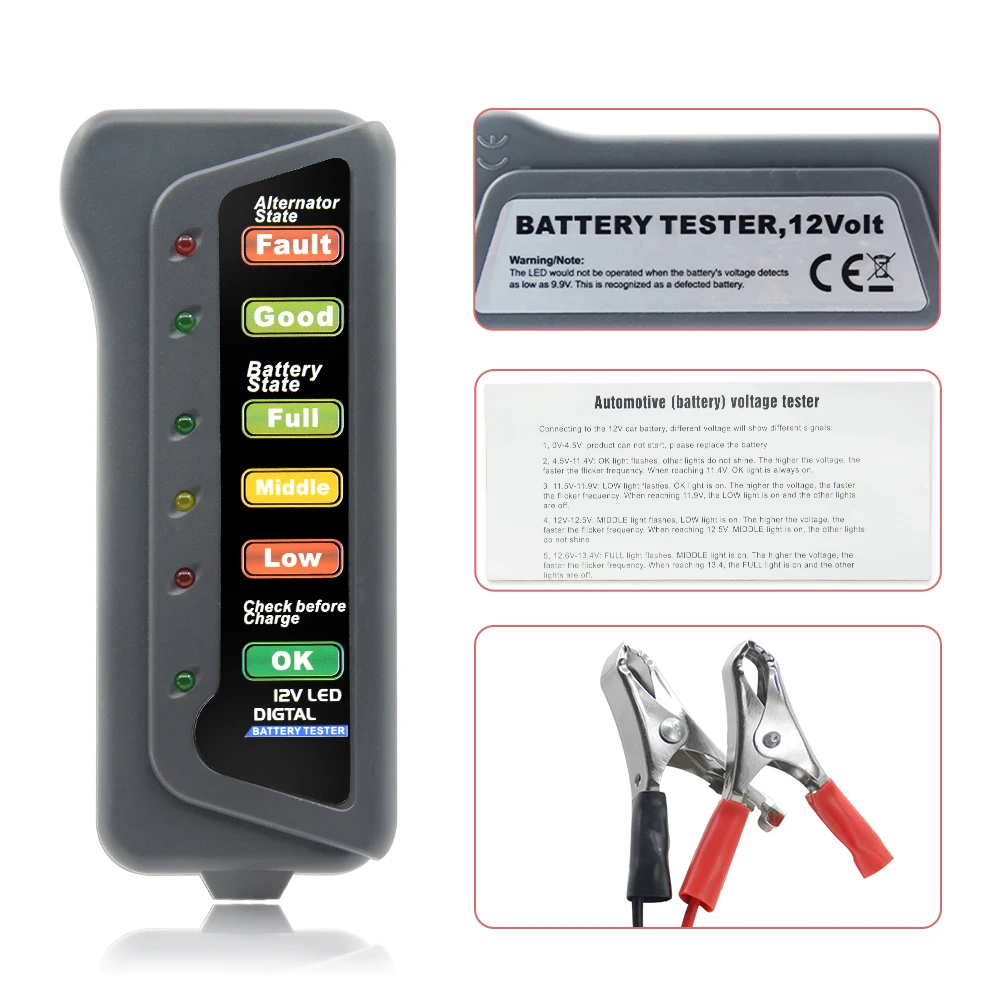 Горячая 12 В Автомобильный цифровой тестер для проверки батареи 6 светодиодный дисплей Автомобильный диагностический инструмент для тестирования батареи транспортного средства
