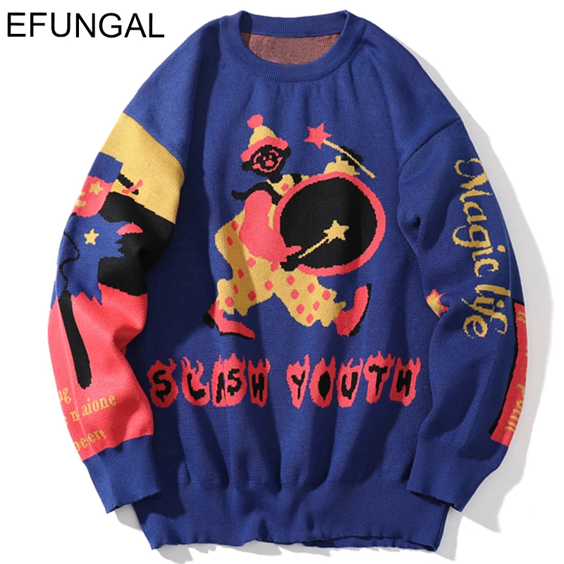 

EFUNGAL Happy Clown Print Sweater Men Knitting Pullover Christmas Sweaters 2019 Autumn Winter Casual Streetwear Hip Hop Knitwear