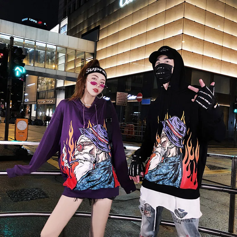 Harajuku толстовки мужская Японская уличная одежда осень зима ретро мультфильм печати свободные хип хоп толстовки мужские парные пуловеры