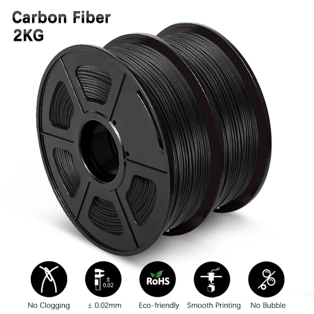 GOHIGH 2 Rolls PETG PLA SILK 3D Printing Filament 1.75MM Children Creative Model Material For 3D Pen & Printers PLA Carbon Fiber-2KG