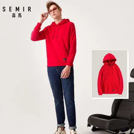 SEMIR мужская толстовка с капюшоном на флисовой подкладке с карманом-кенгуру, пуловер с капюшоном с эластичным капюшоном на шнурке, ребристые манжеты и подол - Цвет: China Red