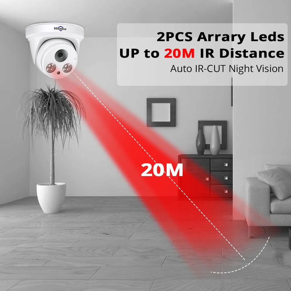 Comprar Hiseue HD 2MP 5MP POE IP Cámara Audio H.265 1080P Domo seguridad interior vigilancia cámara CCTV Video vigilancia ONVIF