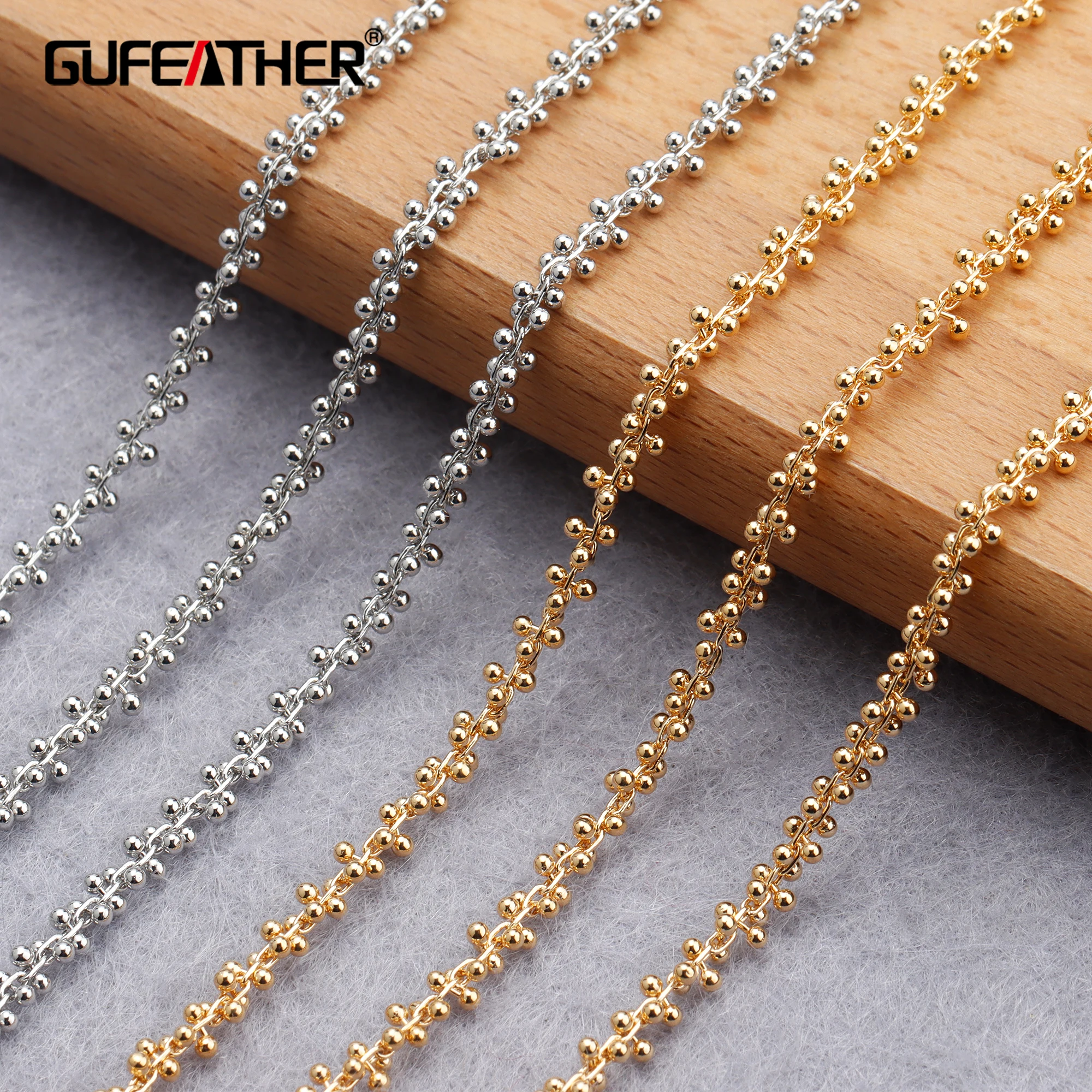 GUFEATHER C157,diy 체인, 18k 골드 로듐 도금, 구리 금속, REACH 통과, 니켈 프리, diy 팔찌 목걸이, 보석 만들기, 1 메터/몫