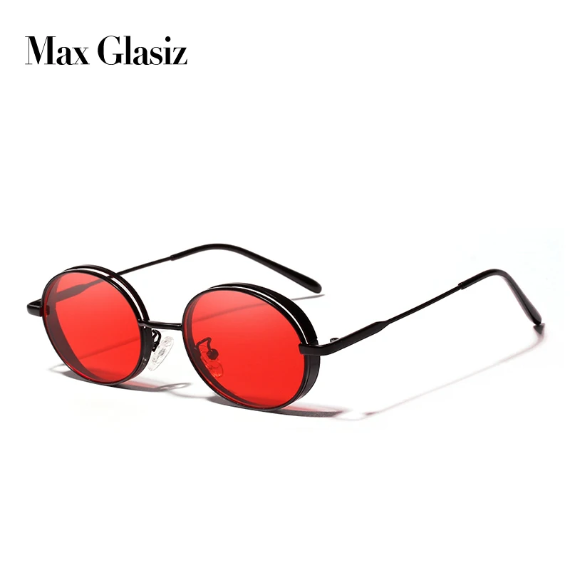 Max Glasiz, дизайн, овальная металлическая Толстая оправа, стимпанк, солнцезащитные очки для женщин, хип-хоп, тренд, панк, Ретро стиль, солнцезащитные очки для мужчин, gafas, UV400 - Цвет линз: black w red