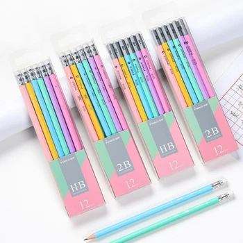 

12 Pcs/pack Cute Macaroon Color HB Wooden Standard Pencils Writing Painting Sketch Art Pencils Office School Stationery Gifts