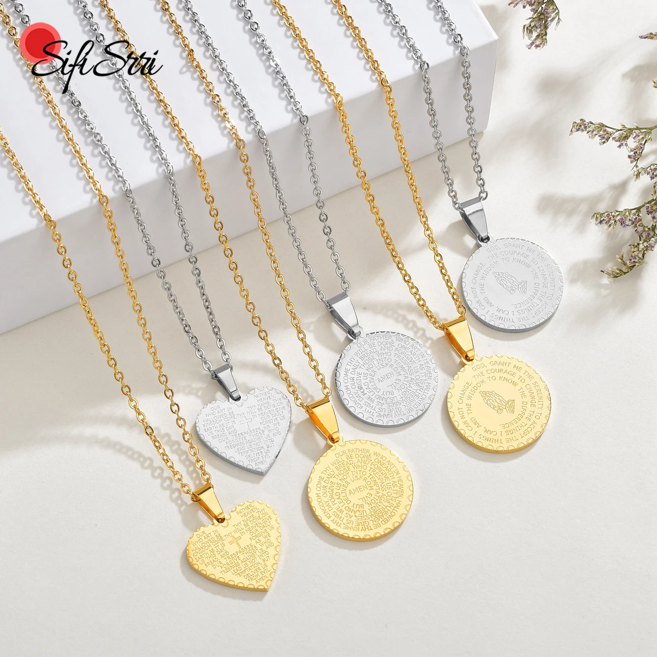 Sifisrri Medal Abstract Symbol AMEN Scripture Necklace Stainless Steel Cross Religious Talisman Jewelry For Women Men Gift | Украшения и