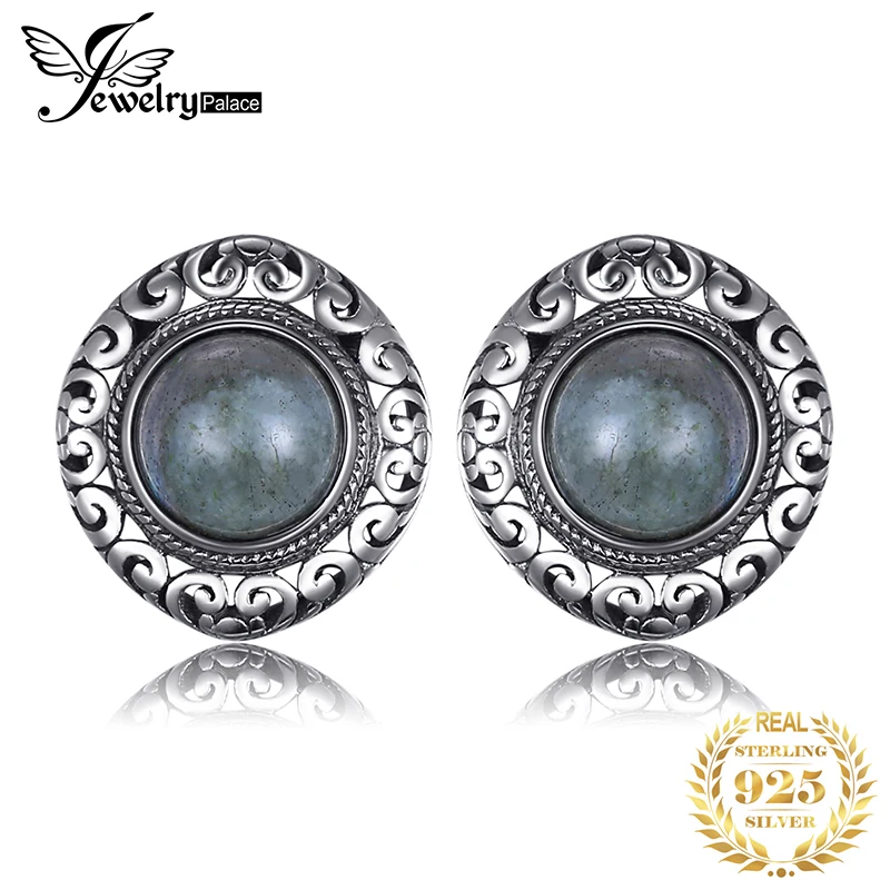 Cena JewelryPalace Vintage 7ct oryginalne labradoryt stadniny kolczyki 925 srebro kolczyki kobiety koreański kolczyki biżuteria