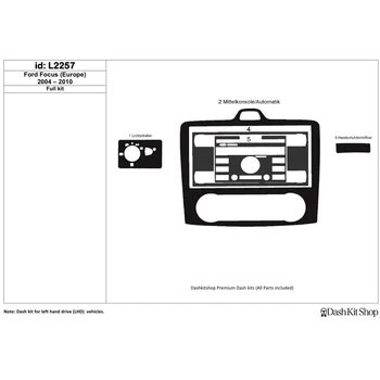 

Interior trim for Ford Focus (Europe) 2004-2010. Set L2257.