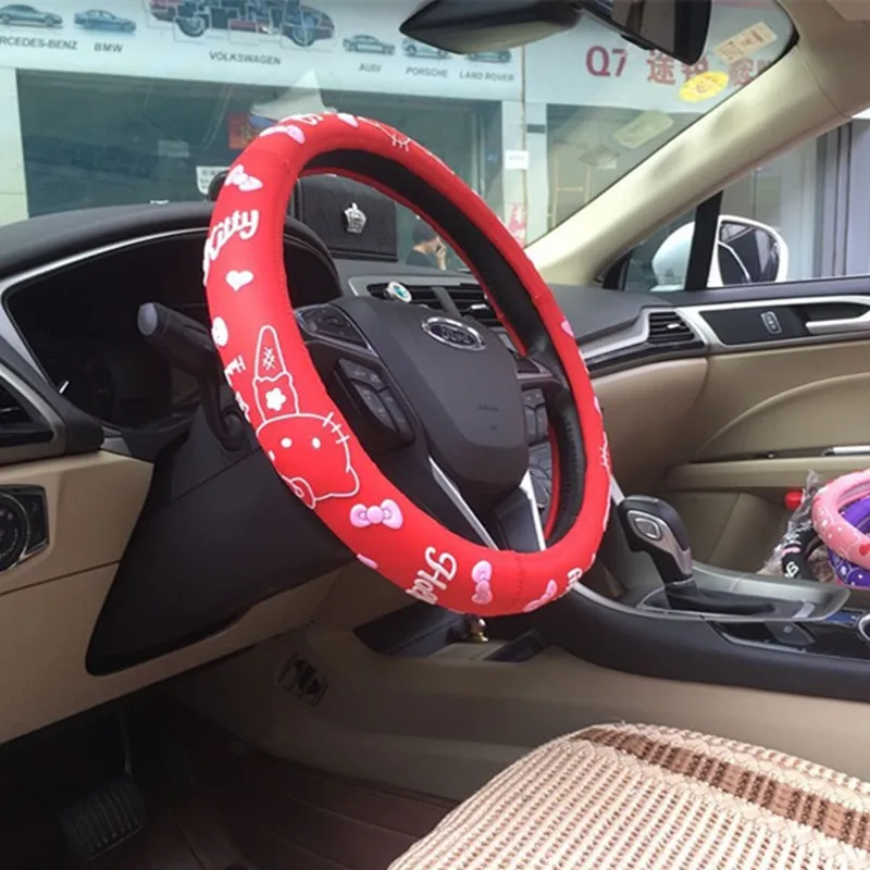 Hello kitty автомобильные аксессуары прекрасный Чехол рулевого колеса автомобиля силиконовый латексный универсальный чехол 38 см - Название цвета: CA468-R