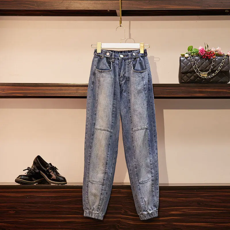 Женские джинсы с завышенной талией, эластичные узкие джинсы большого размера, свободные брюки-султанки, винтажные уличные женские джинсы, осень 2020