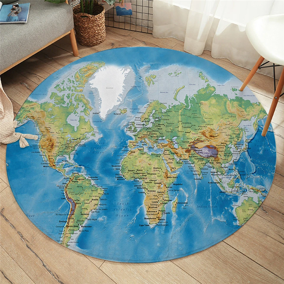 Round Carpet Wolrd Map Home Decor Rugs Bedroom Yoga Area Rug Kid Play Floor Mat