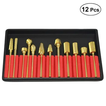

12pcs Nail Art Drill Bit Professional Bits Tools Nail Grinding Head Nail Polish Head (Red)