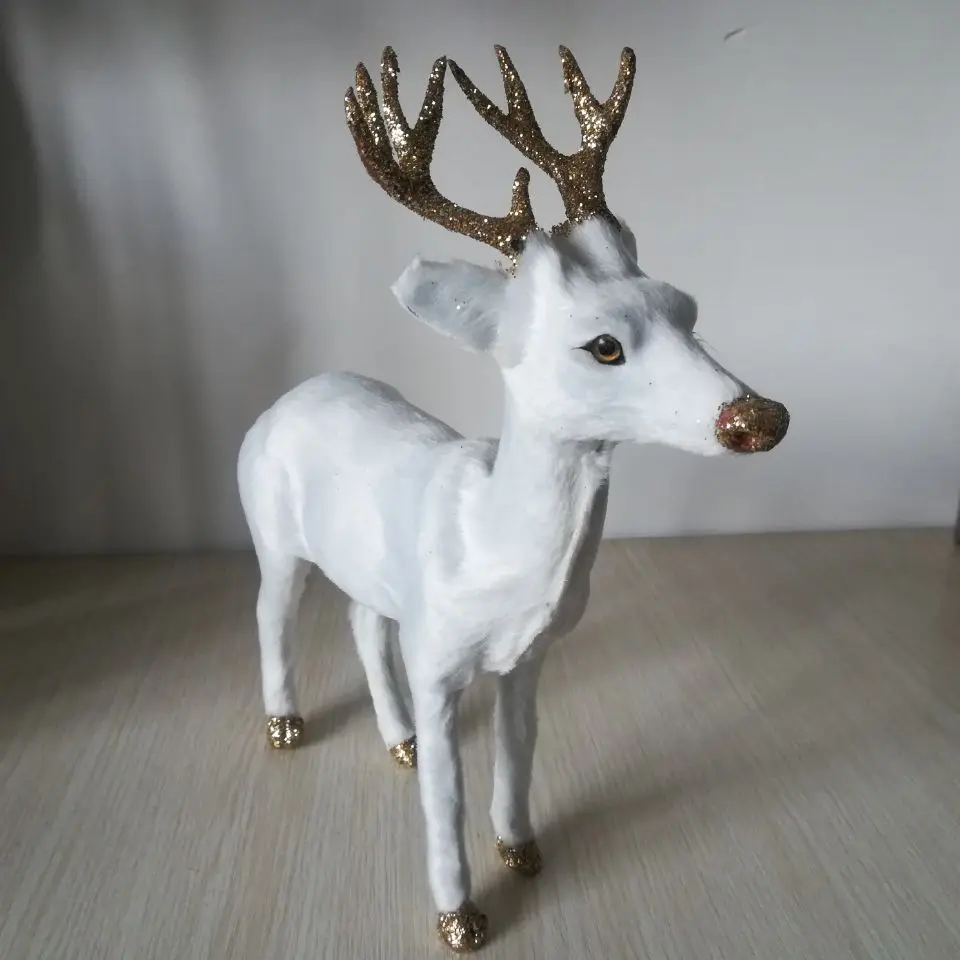 

real life toy sika deer about 24x23cm hard model,polyethylene& furs white deer handicraft,prop,home Decoration toy gift b0665