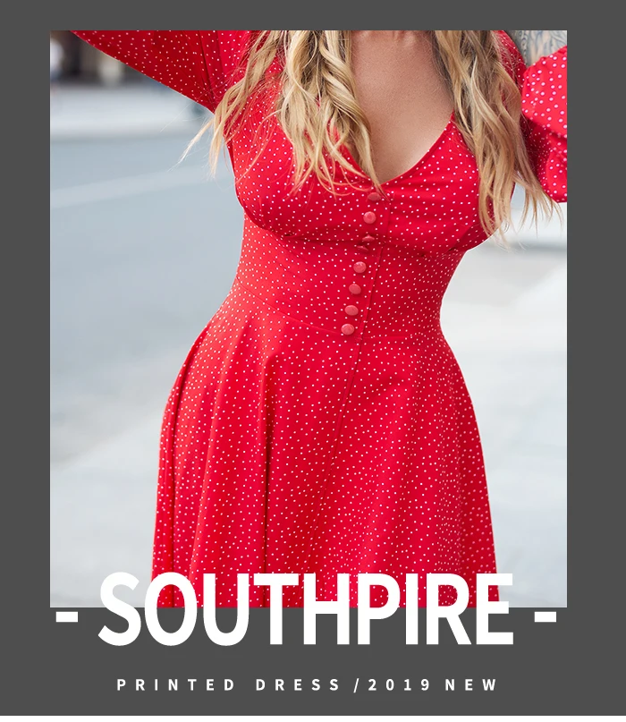 Southpire Sexy Red Long Dress For Women Dot Printing Deep V-neck A-line Dress Elegant Spring Summer Party Vestidos