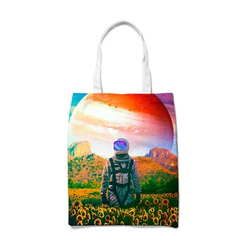 

Astronaut Printing High-Quality Women Men Handbags Canvas Tote Bags Reusable Cotton Grocery Shopping Bag Eco Foldable