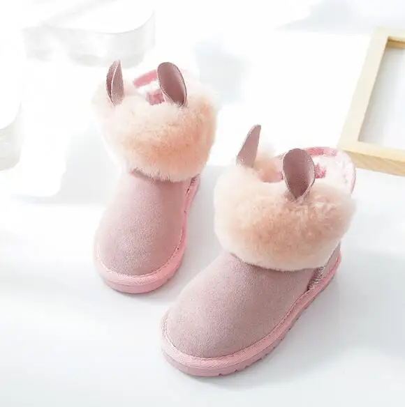 pink Зимние сапоги из натуральной кожи; коллекция года; ботинки для девочек и мальчиков; зимняя теплая детская обувь с Плюшевым Мехом; Botas; детская модель с пряжкой - Цвет: pink