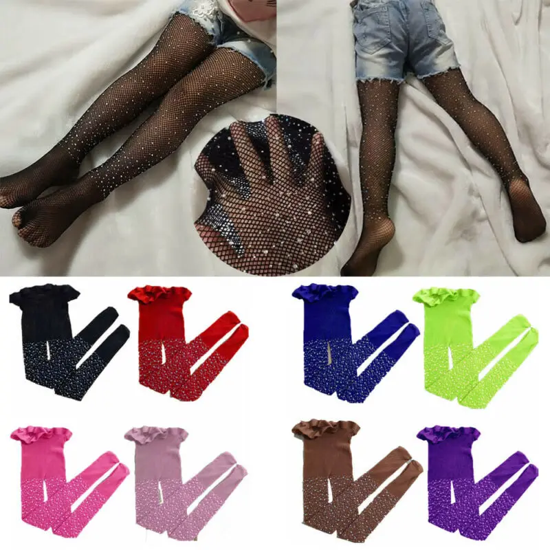 New Kids Baby Girls Rhinestone Fishnet Stockings Children Girl Mesh Pantyhose Hollow Out Tights Girl Stockings