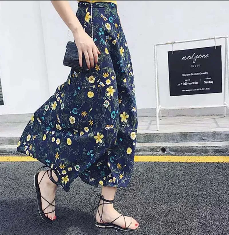 Boho юбки с высокой талией, с принтом, модные, один лист, Женская длинная юбка, бохо, асимметричная шифоновая юбка, макси длинные юбки для женщин - Цвет: 6