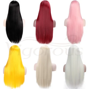 Vigorous Red Lace Front Wigs for Women Synthetic Long Straight Wigs Middle Parting Heat Resistant Fiber Natural Looking 13x4 5