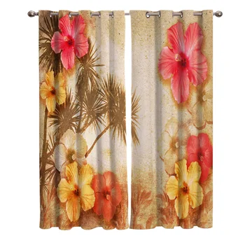 

Flower Hibiscus Tropical Retro Style Window Curtains Living Room Boys Children Bedroom Kids Room Cortina Window Treatment
