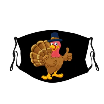 

Thanksgiving Mask+2pcs Filter Adults Washable Mouth Cover Funny Letter Chicken Prints Reusable Mask Face Cover Party Favors