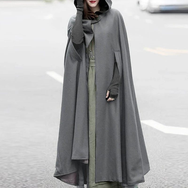Medieval Cloak Hooded Women Gothic Cape Long Trench Overcoat Open Front Cardigan Halloween Cosplay Costume Poncho Outerwear