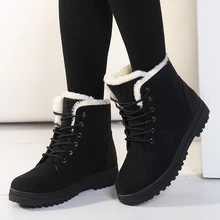 Botas de nieve de talla grande para Mujer, zapatos de tacón, botines cálidos con plantilla de felpa, invierno, 2019