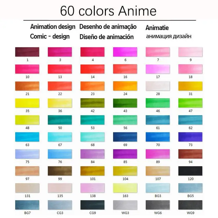 60 colors Animation Художественный маркер 30/40/60/80/168 Цвета маркер-кисточка спиртовые чернила каллиграфия ручка товары для рукоделия для артистическая Расчёска ручка с 4 подарки - Цвет: 60 colors Animation