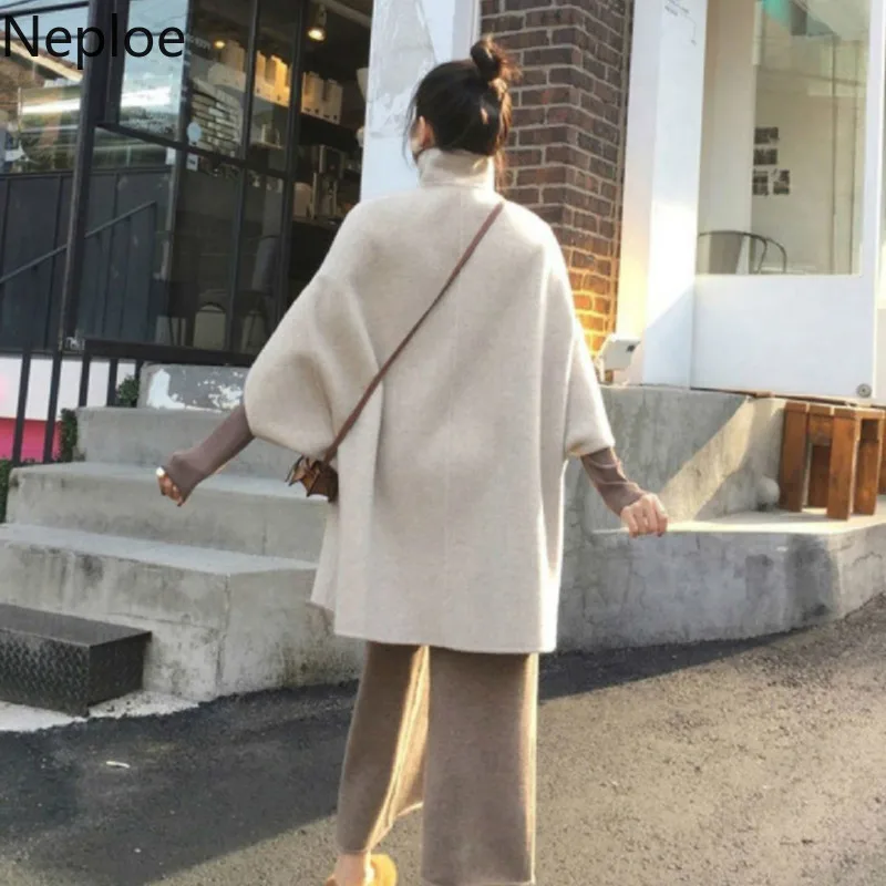 Neploe/осенне-зимнее новое шерстяное пальто с бантом для женщин в стиле Харадзюку, средней длины, плащ с отложным воротником, куртка на пуговицах 46807