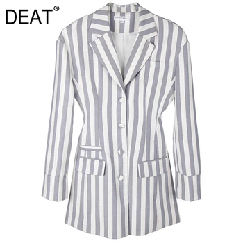 

DEAT 2020 cutoms notched striped full sleeves high waist single breasted pocket covered hips one blazer casual wear WM4305