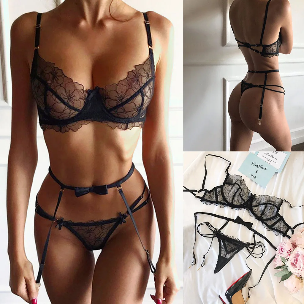 Womens Sexy Lingerie Lace Top Bra Ladies Thong Underwear Set