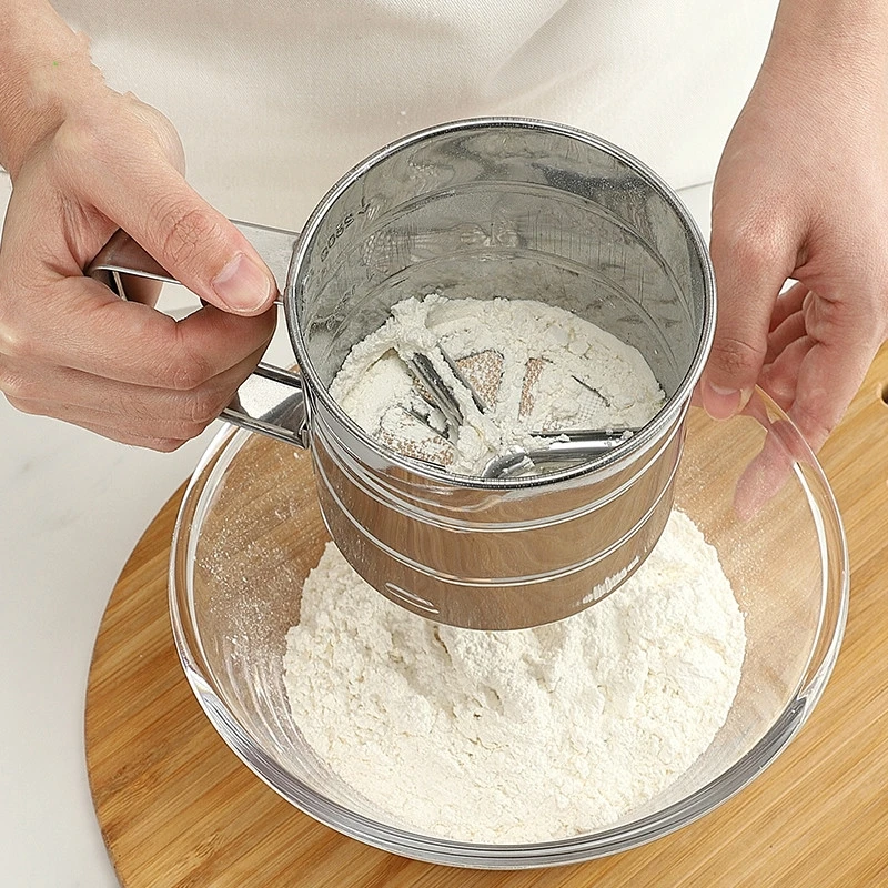 

2020 Stainless Steel Mesh Flour Sifter Mechanical Baking Icing Sugar Shaker Sieve Cup Shape Bakeware Baking Pastry Tools Skimmer
