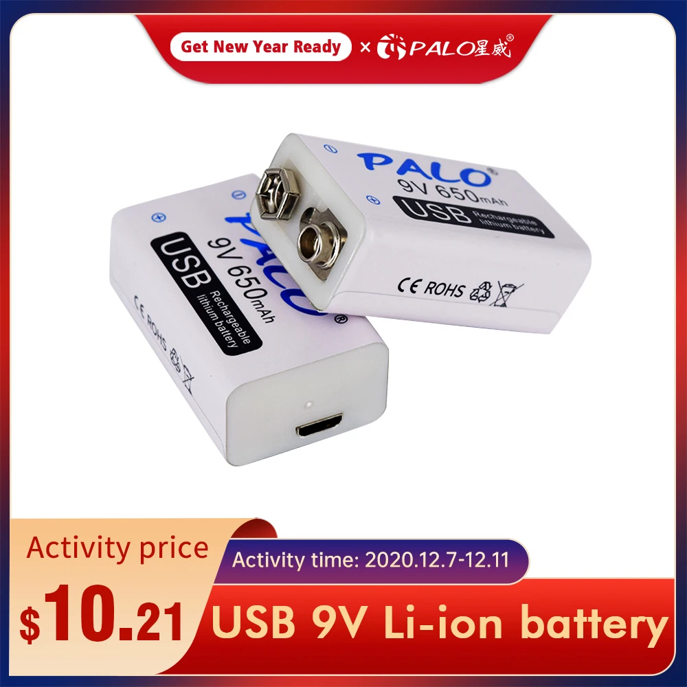 Литий ионный перезаряжаемый аккумулятор Palo 650 мАч Micro USB 9 в 6F22 для