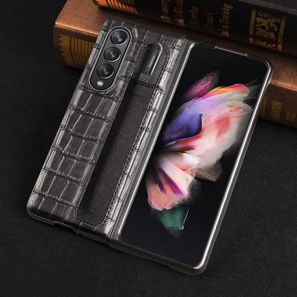 

Модный кожаный чехол с крокодиловым узором и слотом для стилуса для Samsung Galaxy Z, складной чехол 3, противоударные Роскошные Чехлы для Fold3 F9260