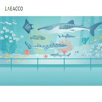 

Laeacco Cartoons Aquarium Shark Tropical Fish Scenic Custom Photographic Backgrounds For Photography Backdrops For Photo Studio