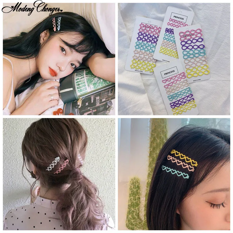 

Fashion Women Hair Accessories Ins Hot Sell Retro Heart Bow Hollow Hairpins Geometric Barrette Candy-color Metal Paint Hair Clip