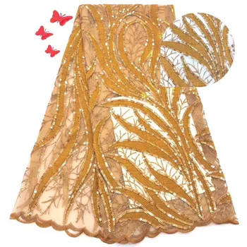 

Wholesale price African tulle lace fabric nice mesh net lace fabric for party with sequins PDN608(5yards/lot)