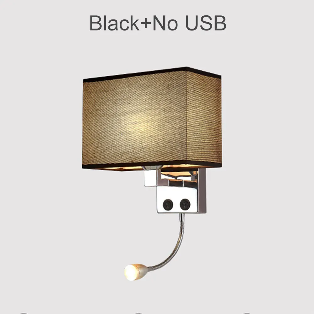 Светодиодный настенный светильник E27, современный прикроватный настенный светильник для спальни, гостиной, 7 Вт, 85-265 в, светильник для внутреннего ночного освещения - Цвет абажура: Black No USB