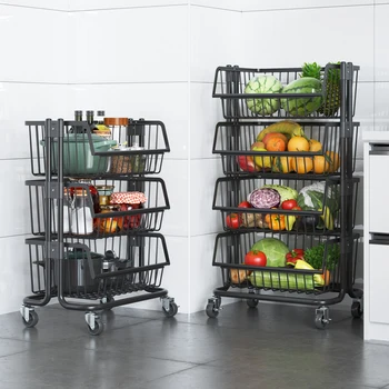 

Movable Iron Storage Shelf 3 Layer Tier Metal Rack with Wheels Storing Fruit Vegetable Saving Organizer for Kitchen Living Room