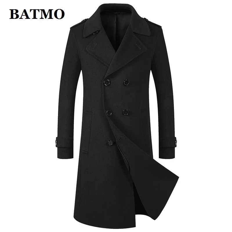 

BATMO 2019 new arrival winter high quality wool double breasted trench coat men,men's wool long jackets,8098