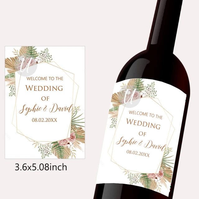 Pampas Grass Design Wine Bottle Wraps Sticker Customize Labels Any Text Occasion Personalise Baptism Birthday Baby Shower Decor 6