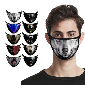 

2020 New Unisex Adult Wolf Animal Funny Expression Print Face Outdoor Mouth Breathable Cycling Party Mask Mascararilla Facemask