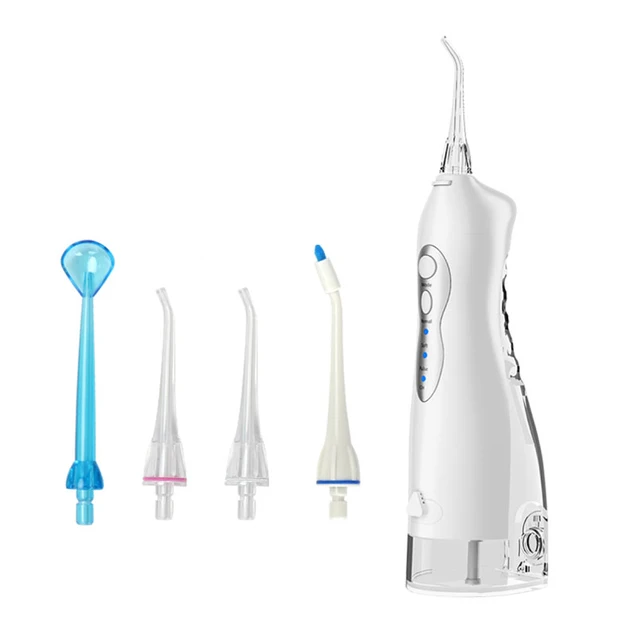 Oral Irrigator USB Rechargeable Water Flosser Portable Dental Water Jet IPX7 Water Tank Waterproof Teeth Cleaner +5 Nozzles white