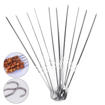 

50pcs Reusable Flat Stainless Steel Barbecue Skewers BBQ Needle Stick For Outdoor Camping Picnic Tools Kitchen Cooking Tools