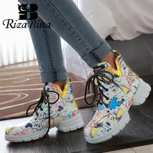 RizaBina/Модные ботильоны; женские модные цветные кроссовки в стиле Харадзюку со шнуровкой; повседневные зимние ботинки на плоской подошве; Размеры 33-43
